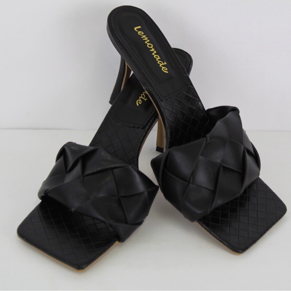 Lemonade Black Braided Square-Toe Mule Heels Lido Style
